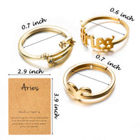 PANTIDE 3Pcs Constellation Zodiac Sign Open Rings for Women Girls, Retro Gold Plated 12 Constellation Finger Rings, Exquisite Letter Horoscope Old English Zodiac Sign Rings Jewelry for Birthday Gift