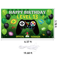 PANTIDE Level 13 Video Game Happy Birthday Backdrop Banner- Level Up Birthday Party Decorations Supplies, Game Controller Balloon Banner Background, Game On Party Large Poster Accessory (6.6 x 3.8ft)