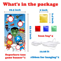 PANTIDE Superhero Toss Games with 4 Bean Bags, Superhero Indoor Outdoor Throwing Game Party Supplies for kids, Carnival Games Toss Games Banner for Birthday Party Decoration Thanksgiving Day Christmas