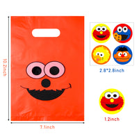 PANTIDE 60Pcs Sesame Goody Candy Treat Bags Sesame Themed Plastic Bags with Stickers, Sesame Party Favor Bags Party Supplies Decorations Elmo Cookie Monster Big Bird for Birthday Party Baby Shower