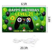 PANTIDE Level 21 Video Game Happy Birthday Backdrop Banner- Level Up Birthday Party Decorations Supplies, Game Controller Balloon Banner Background, Game On Party Large Poster Accessory (6.5 x 3.8ft)