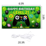 PANTIDE Level 21 Video Game Happy Birthday Backdrop Banner- Level Up Birthday Party Decorations Supplies, Game Controller Balloon Banner Background, Game On Party Large Poster Accessory (6.5 x 3.8ft)
