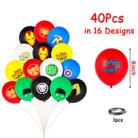 PANTIDE 54 Pack Superhero Party Supplies Set Spider 40Pcs Latex Balloons Happy Birthday Garland Banner Suit Cake Cupcake Toppers Decor Sign Superhero Theme Party Favor Supplies Decorations for Kids