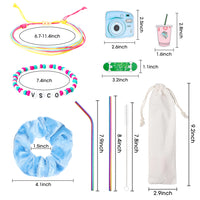 PANTIDE 63Pcs VSCO Starter Stuff Pack Set Vsco Accessories- Velvet Hair Scrunchies, VSCO Stickers, Adjustable Wave Strand Beads Bracelets, Reusable Stainless Steel Straws with Brush and Storage Bag