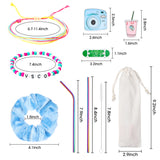 PANTIDE 63Pcs VSCO Starter Stuff Pack Set Vsco Accessories- Velvet Hair Scrunchies, VSCO Stickers, Adjustable Wave Strand Beads Bracelets, Reusable Stainless Steel Straws with Brush and Storage Bag