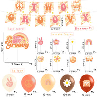PANTIDE Two Groovy Retro Hippie Boho Girl Party Decorations Set for 2nd Birthday - Two Groovy Banner Latex Balloons Cake Cupcake Toppers Boho Rainbow Daisy Themed Party Supplies for Baby 2 Year Old