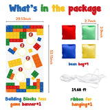 PANTIDE Building Blocks Toss Game Banner with 4 Bean Bags, Fun Indoor Outdoor Party Game Activities for Kids and Adults, Building Blocks Themed Throwing Games Birthday Party Decoration Supplies Set