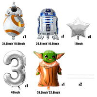 PANTIDE 8 Pcs SW Yooda Balloons 3rd Birthday, Galaxy Wars Themed Party Supplies Favors Celebration Decor Balloon Bundle for Kids Birthday Baby Shower with Giant Number 3 Star-Shaped Robot Foil Balloon
