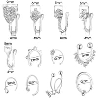 PANTIDE 12 Pcs Fake Nose Rings Hoop Stainless Steel Faux Piercing Jewelry Ear Lip Cartilage Tragus Septum Ring Non-Pierced Clip On Circle Nose Hoop Rings Earrings Cuff for Women Men Girls (Silver)