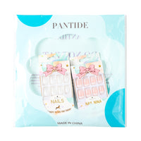 PANTIDE 48Pcs Glossy French Press on Nails, Natural Pink White Ombre Gradient Short False Nails, Artificial Acrylic Full Cover Square Fake Nails with Waterproof Adhesive Stickers for Women Girls
