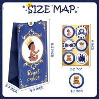 PANTIDE 24 Packs Royal Prince Goodies Candy Treat Bags with Stickers African American Baby Boy Birthday Blue and Gold Party Decoration Favors Supplies Bags Little Prince Gift Bags for Boy Baby Shower