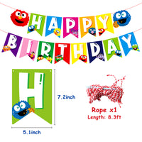 PANTIDE Sesame Happy Birthday Banner Bunting - Elmo Cookie Monster Swallowtail Banner Garland High Chair Hanging Décor for Baby Nursery, Sesame Theme Birthday Party Decorations Supplies for Kids