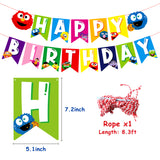 PANTIDE Sesame Happy Birthday Banner Bunting - Elmo Cookie Monster Swallowtail Banner Garland High Chair Hanging Décor for Baby Nursery, Sesame Theme Birthday Party Decorations Supplies for Kids