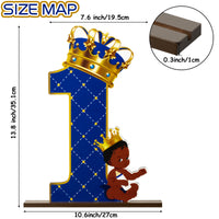 PANTIDE Royal Prince Number 1 Wooden Table Centerpiece African American Baby Boy One Birthday Party Decoration Blue and Gold Crown First Birthday Baby Shower Photo Props for Boys