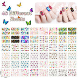 PANTIDE 24 Colors/Set Holographic 3D Butterfly Nail Glitter Sequins and 48 Sheets Water Transfer Nail Decals Stickers Tattoos, Laser Sparkle Confetti Flakes Manicure Nail Art Supplies DIY Crafting