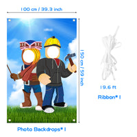 PANTIDE Robot Blocks Photo Door Banner, Video Game Large Fabric Face Photography Backdrop Background Pretend Play Photo Booth Props Party Games, Birthday Party Supplies Decorations for Kids (5x3ft)