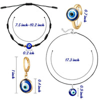 PANTIDE 5Pcs Evil Eyes Protection Jewelry Set, Including Evil Eye Glass Charm Pendant Necklace, Turkish Blue Beads Braid Bracelet, Hoop Earrings, Adjustable Open Ring for Women Men Girls Boys