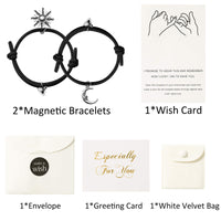 PANTIDE 2Pcs Sun and Moon Magnetic Couples Bracelets - Mutual Attraction Matching Relationship Adjustable Distance Bracelet Gift with Envelop, Greeting Card, Velvet Bag for Lover Girlfriend Boyfriend