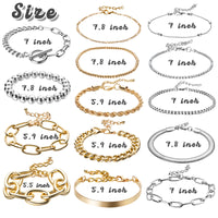 PANTIDE 14Pcs Gold&Silver Chain Bracelets Set Stackable Metal Links Adjustable Layered Cuban Chunky Boho Beads OT Toggle Paperclip Bangle Bracelets Fashion Jewelry Gifts for Women Girls
