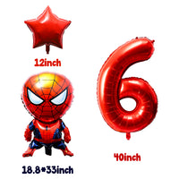 PANTIDE 8Pcs Spiderman Balloons Bouquet 6th Birthday Kit- Avengers Superhero Theme Birthday Party Supplies Favors Decor, Including Giant Number 6 Balloon Quadrate/Round/Star/Heart shaped Foil Balloons