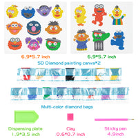 PANTIDE 16Pcs 5D DIY Diamond Painting Stickers Kits for Kids, Sesame Elmo Cookie Monster Theme Diamond Arts Craft Mosaic Stickers, Handmade Paint by Numbers Kits for Children and Adult Beginners