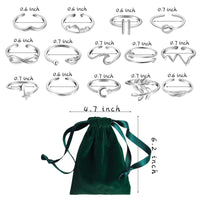 PANTIDE 14Pcs Adjustable Open Rings Set for Women Arrow Knot Wave Rings Knuckle Stackable Thumb Open Rings for Teen Girls Simple Finger Rings Hypoallergenic VSCO Jewelry Gifts with Velvet Storage Bag
