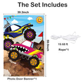 PANTIDE Monster Truck Photo Door Banner Backdrop Props Large Satin Photo Background Face Photography Banner Decor Monster Truck Theme Party Favor Supply Decorations Funny Party Games for Adult Kids
