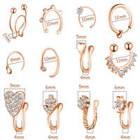 PANTIDE 12 Pcs Fake Nose Rings Hoop Adjustable Stainless Steel Faux Piercing Jewelry Ear Lip Cartilage Tragus Septum Ring Non-Pierced Clip On Circle Nose Hoop Rings Earrings Cuff for Women Men Girls