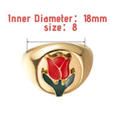 PANTIDE 5Pcs Chunky Retro Rings Enamel Gold Plated Rings Yin Yang Daisy Flower Rose Heart Lucky Clover Y2K Aesthetic Jewelry Glazed Minimalist Stacking Bold Statement Rings for Women (Size 8)