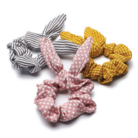PANTIDE 18 Packs Rabbit Bunny Ear Hair Scrunchies Ponytail Holder Bobbles, Soft Elastic Bow Scrunchy Hair Ties Hair Bands Accessories for Women Girls, Stripes/Wave Point/Waffle
