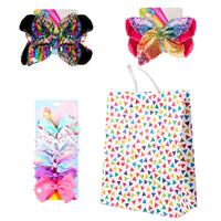 PANTIDE 8Pcs JOJO Bow Hair Clips- 8 Inch Large Sparkly Glitter Sequin Hair Bows and 5 Inch Rainbow Unicorn Grosgrain Ribbon Hair Bows, Alligator Hair Clips Hair Barrettes Accessories with Gift Bag