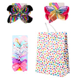 PANTIDE 8Pcs JOJO Bow Hair Clips- 8 Inch Large Sparkly Glitter Sequin Hair Bows and 5 Inch Rainbow Unicorn Grosgrain Ribbon Hair Bows, Alligator Hair Clips Hair Barrettes Accessories with Gift Bag