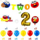 PANTIDE 42Pcs Sesame Birthday Party Decorations Kit - 2nd Elmo Balloons Photo Prop, Sesame Twodles Cake Topper, Elmo Cookie Monster Banner, Great Sesame Theme Party Supplies for Two Year Old Kids