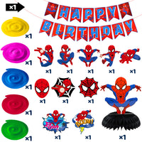 PANTIDE Spiderman Party Decorations for Kids Birthday, Superhero Birthday Party Supplies - Spiderman Happy Birthday Banner Bunting, Hanging Swirls Streamers, Honeycomb Centerpiece Table Topper