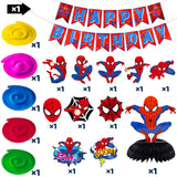 PANTIDE Spiderman Party Decorations for Kids Birthday, Superhero Birthday Party Supplies - Spiderman Happy Birthday Banner Bunting, Hanging Swirls Streamers, Honeycomb Centerpiece Table Topper