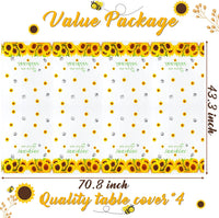 PANTIDE 4Pcs Sunflower Table Cover Plastic Tablecloths Disposable Rectangle Table Cloth Waterproof You Are My Sunshine Themed Picnic Party Favor Supplies Decorations Yellow and White(70.8 x 43.3 Inch)