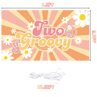PANTIDE Two Groovy Retro Hippie Boho Girl Party Backdrop Banner Daisy Flower Groovy Sign Photography Background Wall Decor Hippie Theme Birthday Party Decoration Supplies for Baby Girls 2nd Birthday