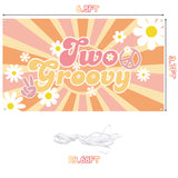 PANTIDE Two Groovy Retro Hippie Boho Girl Party Backdrop Banner Daisy Flower Groovy Sign Photography Background Wall Decor Hippie Theme Birthday Party Decoration Supplies for Baby Girls 2nd Birthday