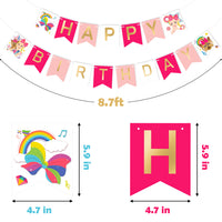 PANTIDE JOJO Happy Birthday Banner with Golden Sparkle Letters, Pink JOJO Themed Birthday Party Decorations, Pre-Assembled Swallowtail Bunting Flag Garland Hanging Decor for Girls Birthday Baby Shower