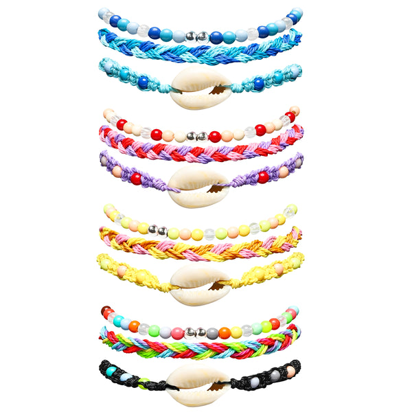 PANTIDE 12Pcs VSCO Bracelets VSCO Starter Stuff for Teen Girls, Friendship Bracelets Set- Shell Bracelet Braided String Stretchy Beads Boho Bracelets, Stackable Bracelets Anklet Bracelets for Girls