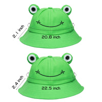 PANTIDE 2 Packs Cute Frog Bucket Hats Parent-Child Hats, Green Wide Brim Fisherman Hats, Polyester Bucket Summer Sun Protection Anti UV Hats, Packable Unique Family Matching Hats for Parent and Kid