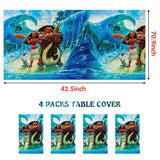 PANTIDE 4Pcs Moana Table Covers for Parties Plastic Disposable Rectangle Tablecloth Moana Themed Birthday Party Decorations Supplies for Kids Tropical Luau Summer Beach Party Baby Shower, 70.9 x 42.5”