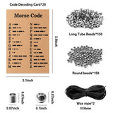 PANTIDE 322Pcs Morse Code Jewelry Making Kit for Bracelets and Necklaces, Includes Stainless Steel Round Spacer Beads, Long Tube Beads, Morse Code Decoding Card and Waxed Cord for DIY Jewelry