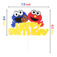 PANTIDE Sesame Inspired Birthday Cake Topper, Happy Birthday Sesame Cake Topper Party Decoration Party Supplies Elmo Cake Topper Cookie Monster Cake Decoration Supplies for Boys and Girls