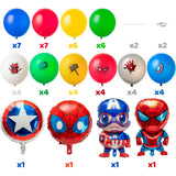 PANTIDE 56Pcs Superhero Balloons Party Supplies Kit - Captain America Spiderman Foil Balloons, 12 Inches Avengers Logo Printed Solid Color Latex Balloons, Superhero Themed Birthday Party Decorations