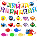 PANTIDE Sesame Birthday Party Decorations Kit - Sesame Happy Birthday Banner Bunting, Hanging Swirls Streamers, Elmo Cookie Monster Honeycomb Centerpiece Table Topper, Elmo Party Supplies for Kids