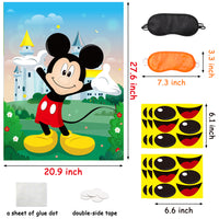 PANTIDE Pin The Nose and Mouth on Mickey Mouse Party Games for Kids, Mickey Mouse Make-a-Face Stickers, Large Poster with Blindfolds and Reusable Stickers, Mickey Mouse Birthday Party Favor Supplies
