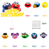 PANTIDE 49 Pack Sesame Inspired Cake & Cupcake Toppers Kit, Happy Birthday Sesame Cake Topper Cupcake Toppers Elmo Cookie Monster Big Bird Birthday Party Supplies Favors Cake Decorations for Kids