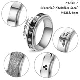 PANTIDE 9Pcs Stainless Steel Spinner Rings for Women Men Fidget Band Anxiety Rings Flower Moon Star Lightning Texture Cat Glossy Sandblast Finish Rings for Stress Relieving Meditation Wedding Promise Size 7-8