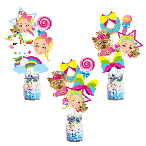 PANTIDE JoJo Party Decorations – 30 Pcs JoJo Centerpiece Sticks Table Toppers, Double Sided Cupcake Toppers Photo Booth Props - JoJo Themed Party Supplies Party Favors for Kids Birthday Baby Shower
